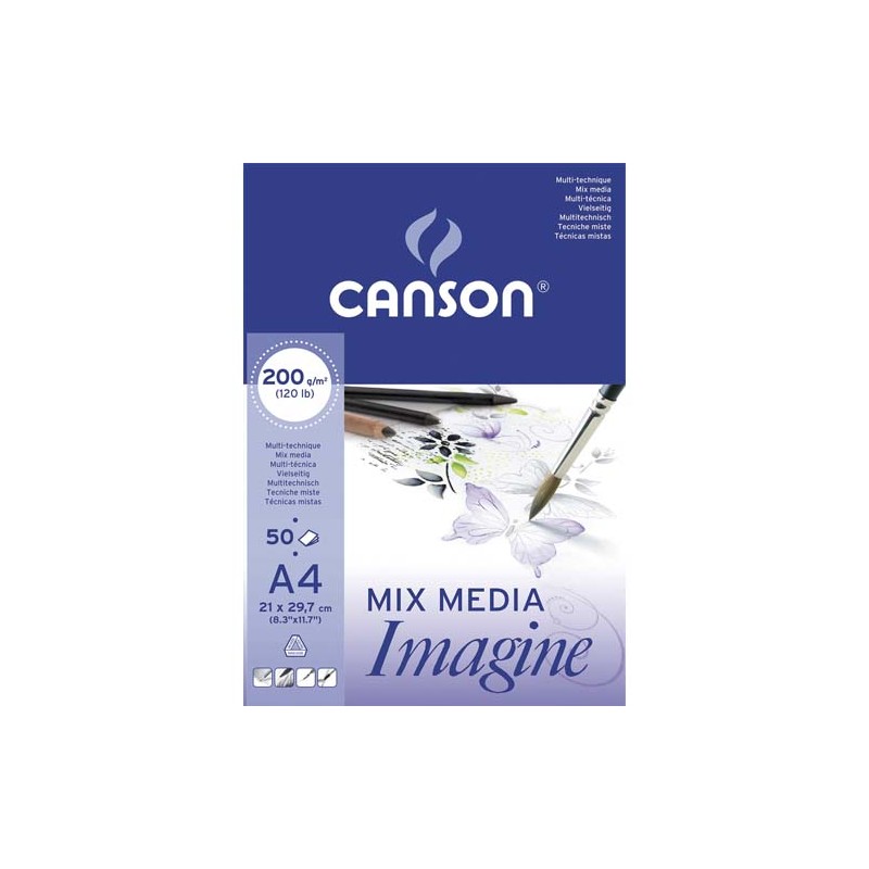 CANSON Bloc de 50 feuilles de papier dessin IMAGINE 200g A4 Blanc