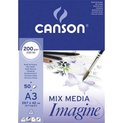 CANSON Bloc de 50 feuilles de papier dessin IMAGINE 200g A3 Blanc