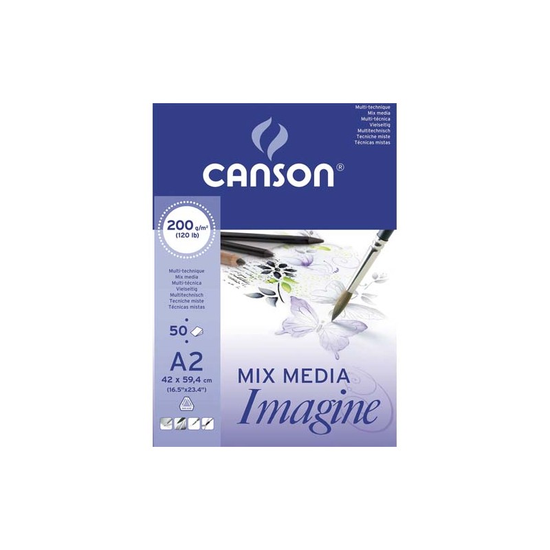 CANSON Bloc de 50 feuilles de papier dessin IMAGINE 200g A2 Blanc