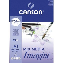 CANSON Bloc de 25 feuilles de papier dessin IMAGINE 200g A1 Blanc