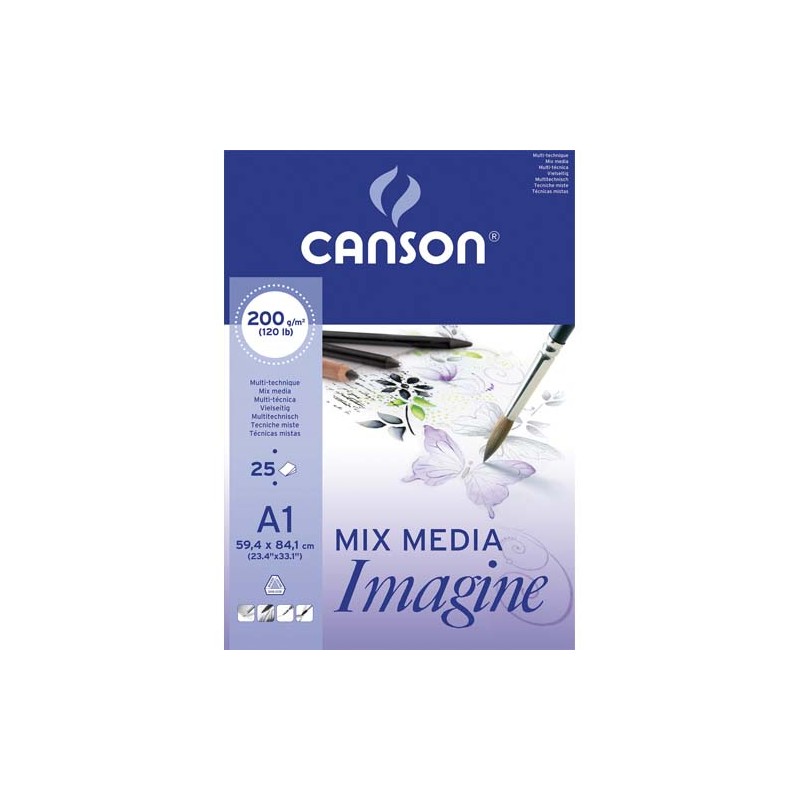 CANSON Bloc de 25 feuilles de papier dessin IMAGINE 200g A1 Blanc