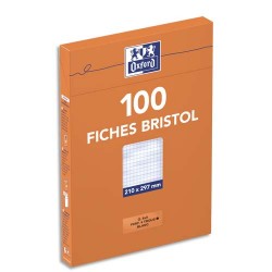 OXFORD Boîte distributrice 100 fiches bristol perforées 210x297mm (A4) petits carreaux 5x5 Blanc