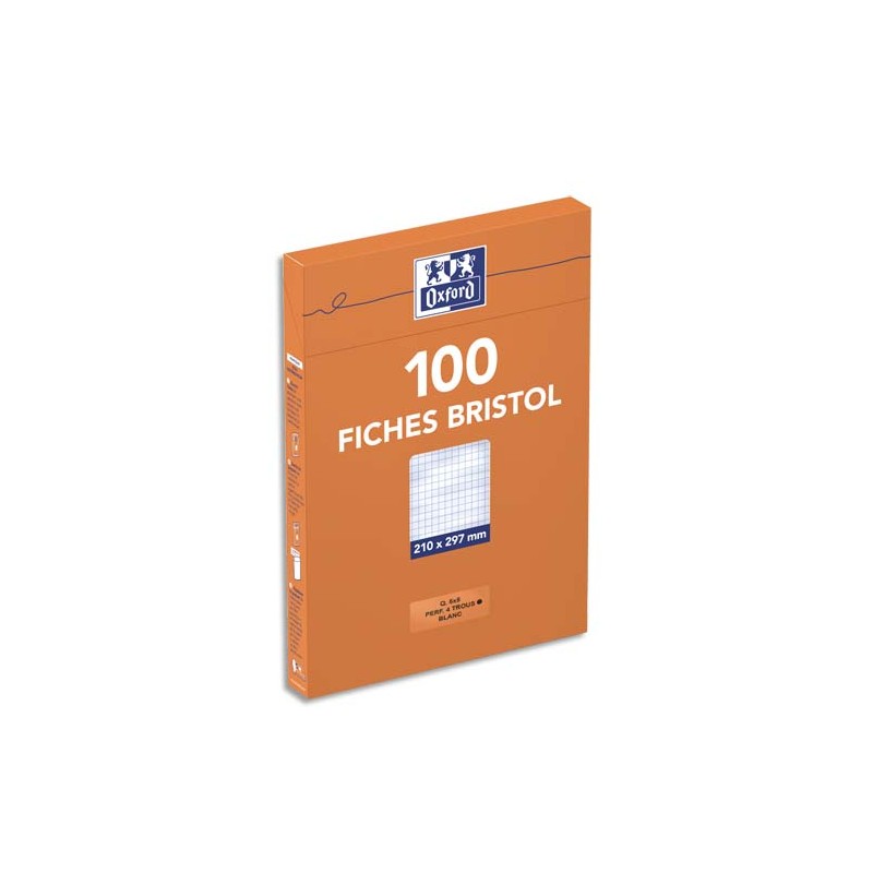 OXFORD Boîte distributrice 100 fiches bristol perforées 210x297mm (A4) petits carreaux 5x5 Blanc