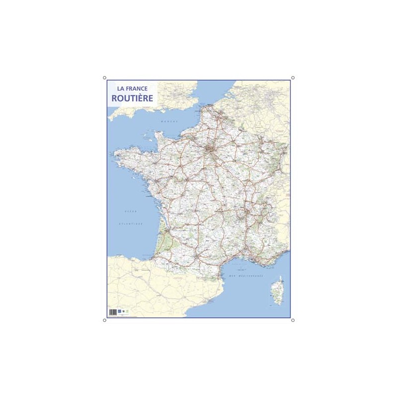 CBG carte murale route de France - Pelliculée format 66 x 84,5 cm - 4 œillets pour suspension