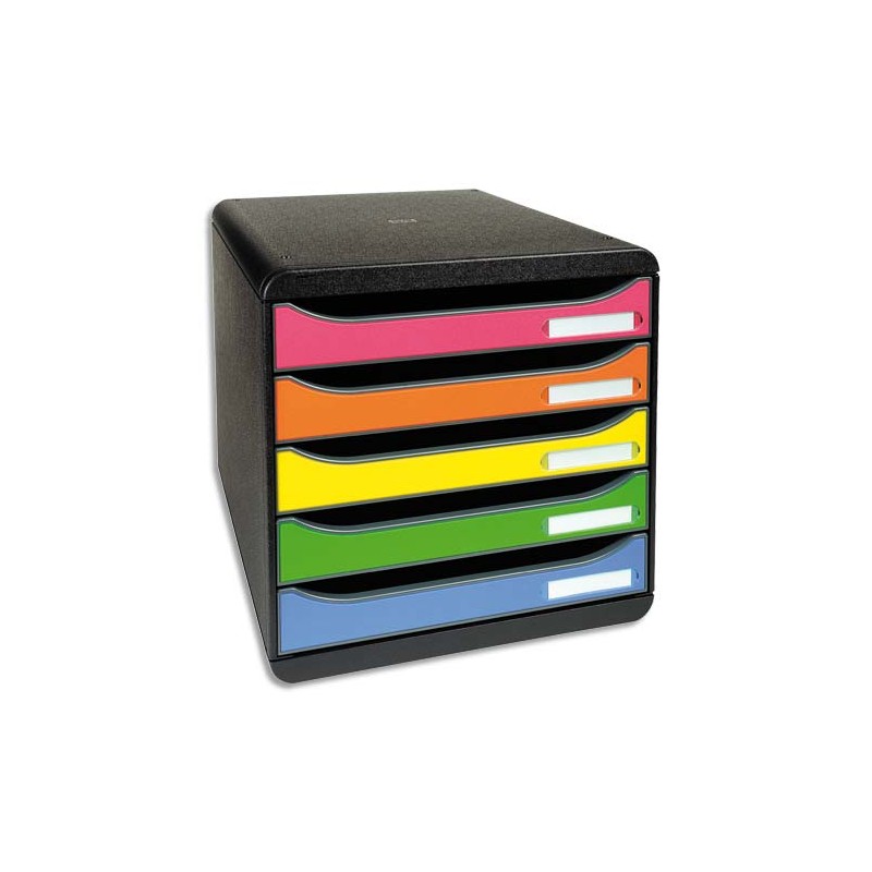 EXACOMPTA Module de classement 5 tiroirs BIG BOX - Dim : L27,8 x H27,1 x P34,7 cm. Coloris Noir/arlequin.