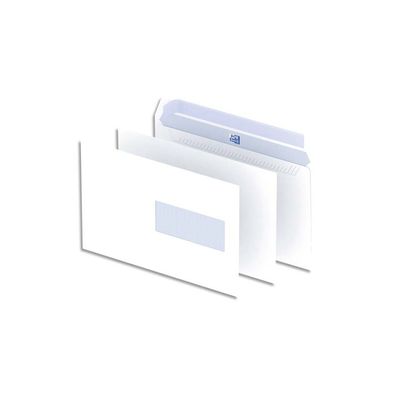 OXFORD Boîte de 500 enveloppes Blanches auto-adhésives 90g format C5 162x229 mm avec fenêtre 45x100 mm
