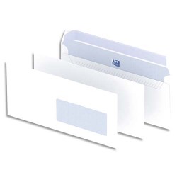 OXFORD Boîte de 500 enveloppes Blanches auto-adhésives 90g format DL 110x220 mm avec fenêtre 45x100 mm