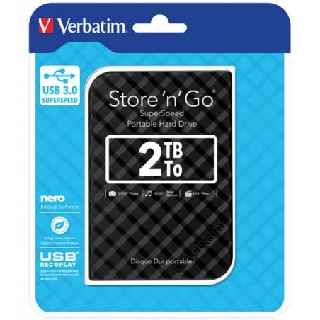 VERBATIM Disque dur 2,5 USB 3.0 Store'N'Go Style 2To Noir 53195