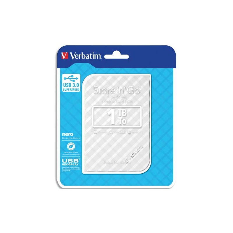 VERBATIM Disque dur 2,5 USB 3.0 Store’N’Go Style 1To Blanc 53206