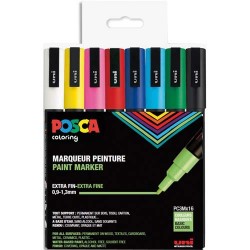 UNI POSCA Pochette 16 marqueurs peinture à eau, encre pigmentation assortie, pte fine PC3M/16AASS21