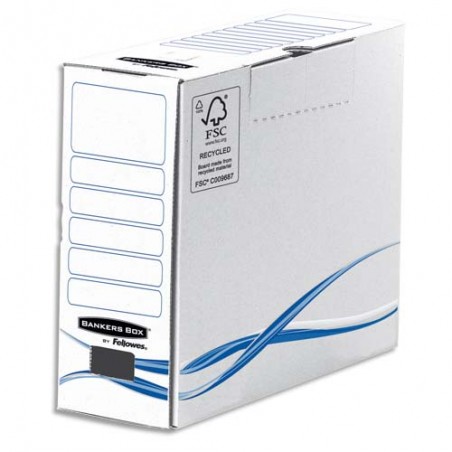 BANKERS BOX Boîte archives dos de 10cm BASIQUE, montage manuel, en carton Blanc/Bleu