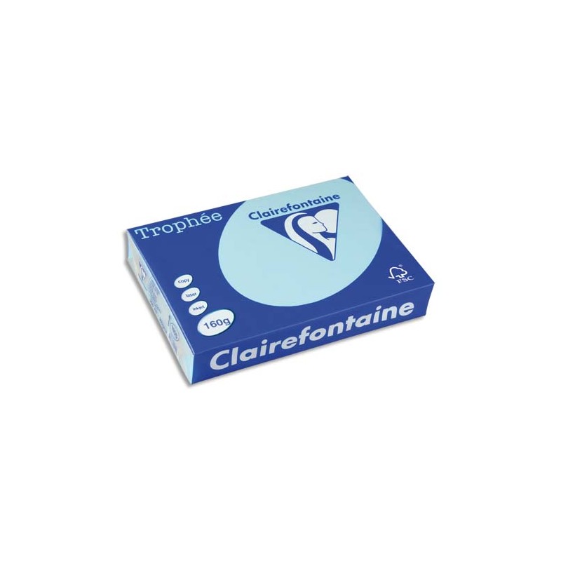 CLAIREFONTAINE Ramette de 250 feuilles papier couleur TROPHEE 160 grammes format A4 Bleu alizé 1105