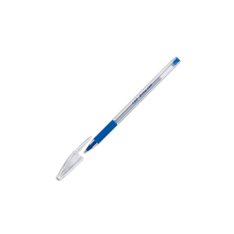 BIC Stylo à bille pointe moyenne encre Bleue avec grip à la couleur de l encre CRISTAL GRIP