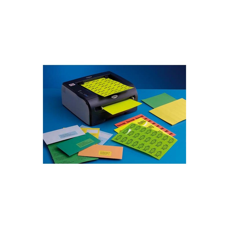 Boîte de 2100 Etiquettes adhésives couleur Vert - Format : 63,5 x 38,1 mm. Planche A4