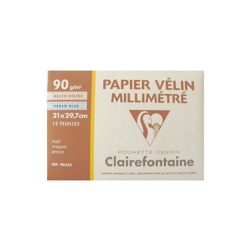 CLAIREFONTAINE Pochette de 12 feuilles 90g papier millimétré Ref-96554