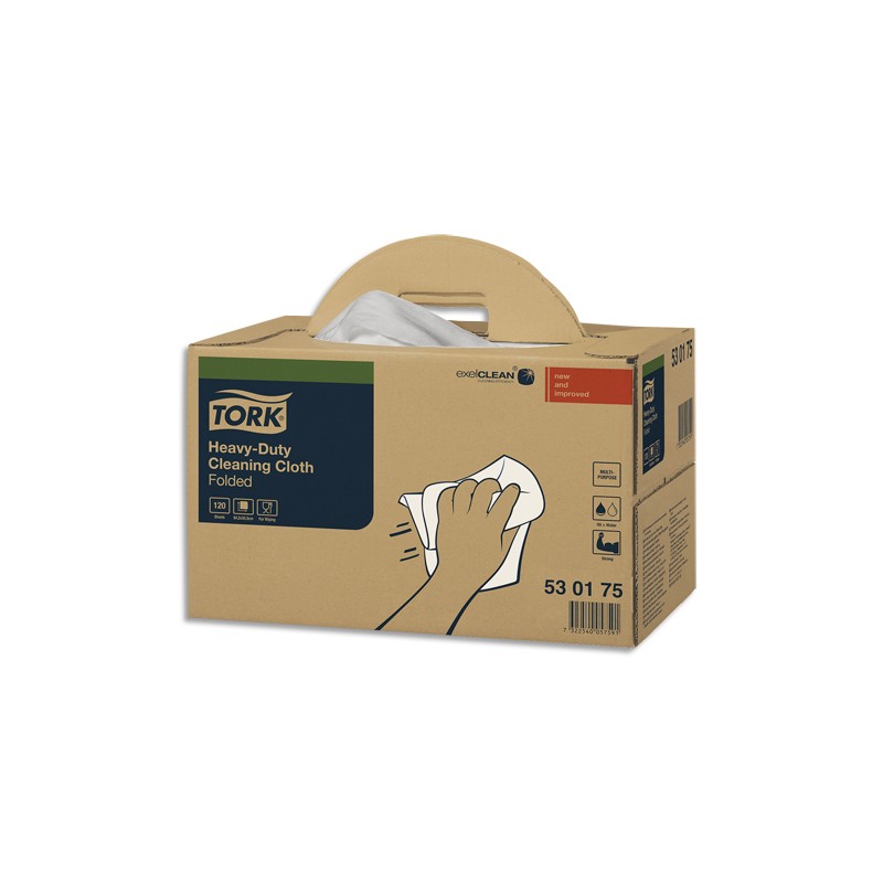 TORK Boîte distributrice de 120 Chiffons de nettoyage Ultra Résistant pliés Blanc Format : 64,2 x 35,5 cm