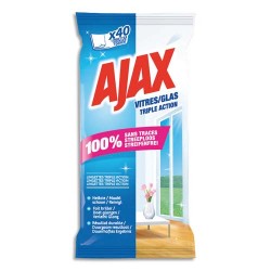 AJAX Pochette de 40 lingettes jetables triple action pour les vitres