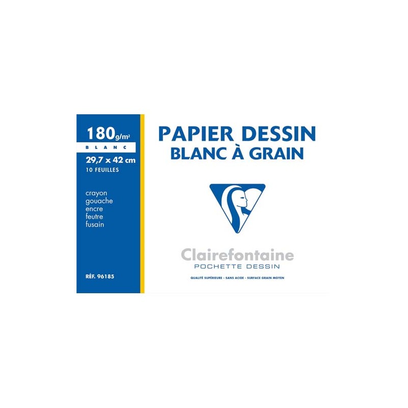 CLAIREFONTAINE Pochette de 10 feuilles papier dessin Blanc A3 180g Ref-96185