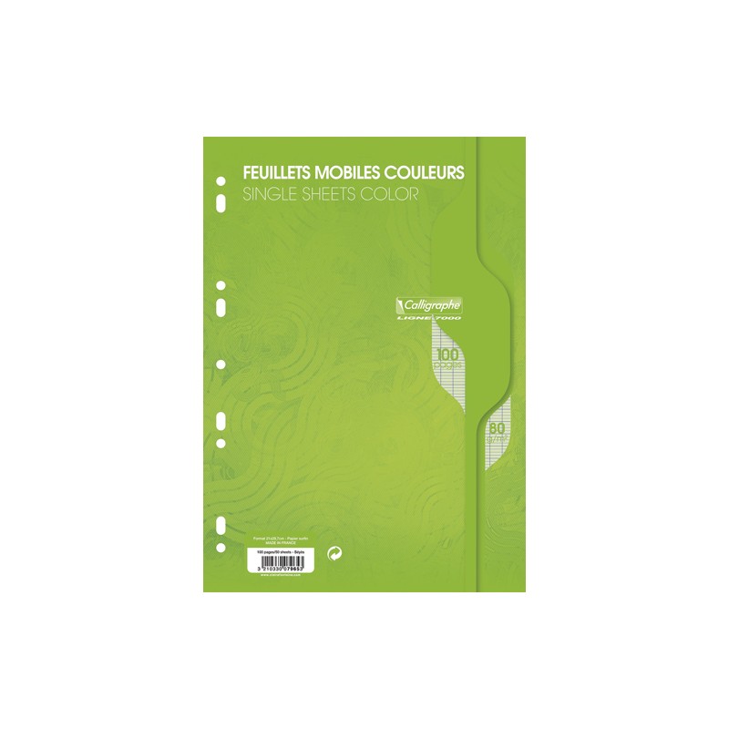 CALLIGRAPHE Copies simples Vert perf 2 trous 80g 100 pages grands carreaux Séyès format A4. Film-CAL 7000