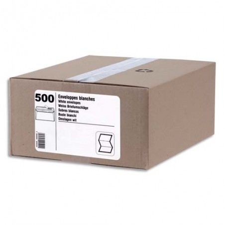 Boîte de 500 enveloppes Blanches 80g DL 110x220 mm fenêtre 35x100 mm auto-adhésives
