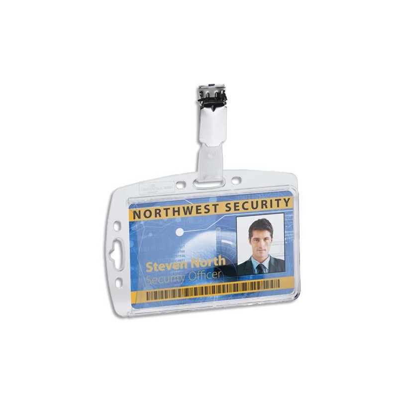 DURABLE Boîte 25 Porte-badges 1 carte de sécurité format portrait ou paysage+clip+encoche - Transparent