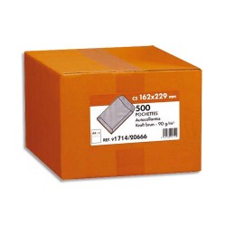 Boîte de 500 pochettes kraft brun 90g C5 162x229 mm autocollantes