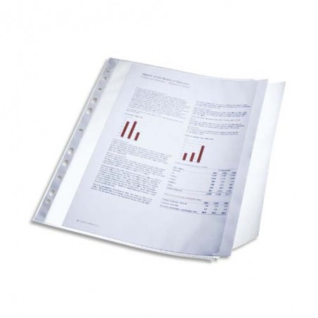 LEITZ Sachet 10 pochettes perforées rabat latéral transparent. Capacité 40 feuilles, perforation 11 trous