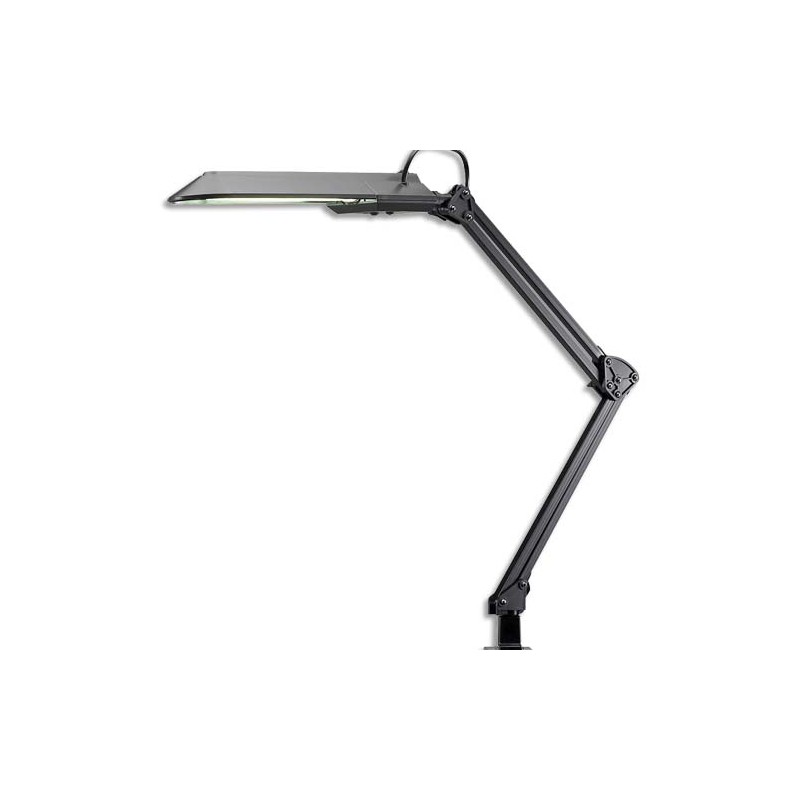 HANSA Lampe Fluorescente Ecostar Noire - Tête 30 cm, double Bras 62 cm et Socle 14 x 6,5 x 20 cm