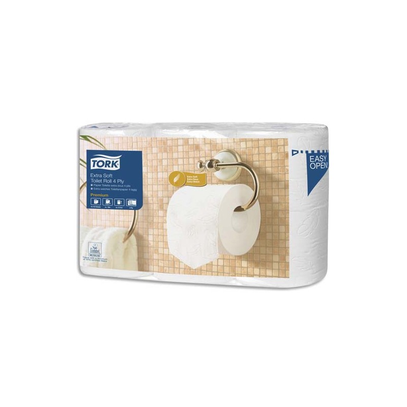 TORK Paquet de 6 rouleaux Papier toilette Traditionnel Extra doux Premium 4 plis 153 feuilles Ecolabel