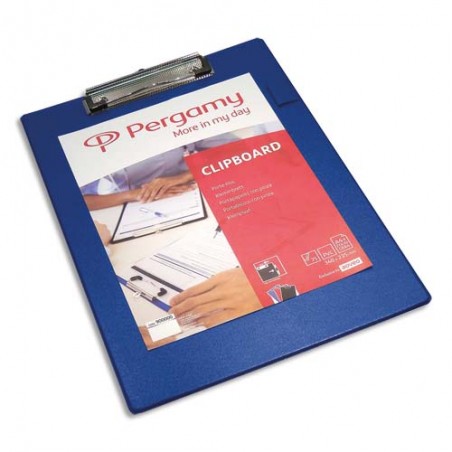 PERGAMY Plaque porte bloc PVC avec pince métal, dimensions : L 23,5 x H 34 cm, Coloris Bleu