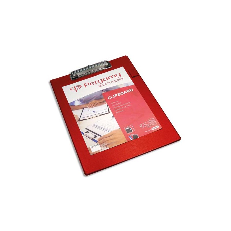 PERGAMY Plaque porte bloc PVC avec pince métal, dimensions : L 23,5 x H 34 cm, Coloris Rouge