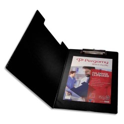 PERGAMY Porte Bloc avec rabat en PVC pour documents format A4+, Noir - Dimensions L23,3xH34cm