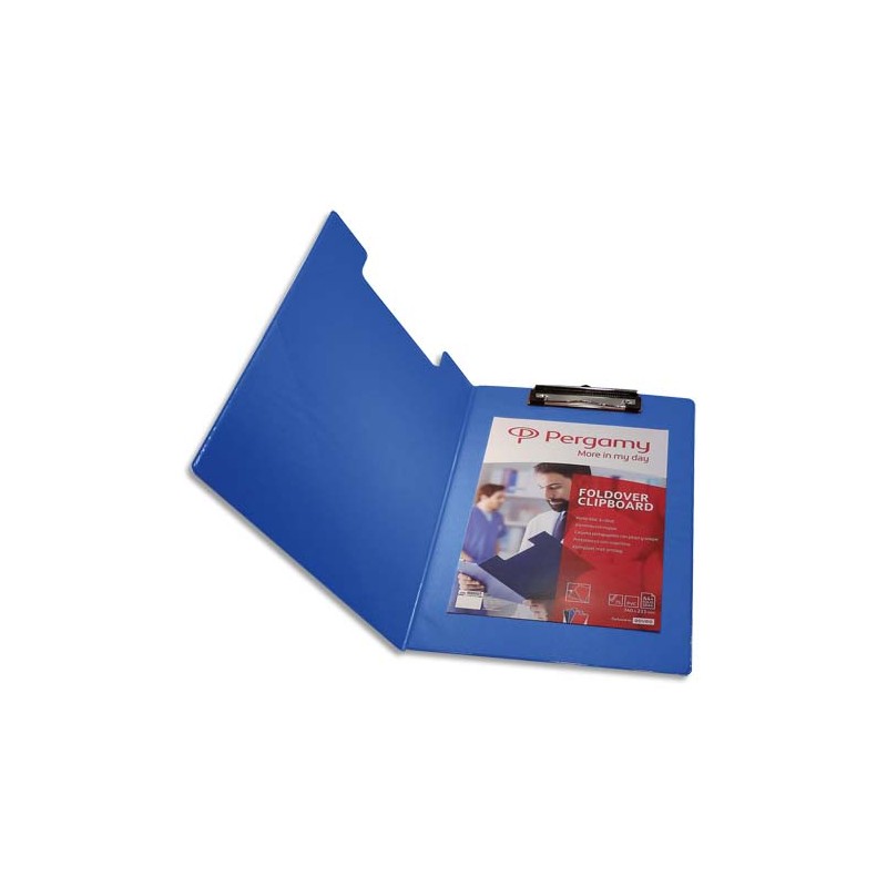 PERGAMY Porte Bloc avec rabat en PVC pour documents format A4+, Bleu - Dimensions L23,3xH34cm
