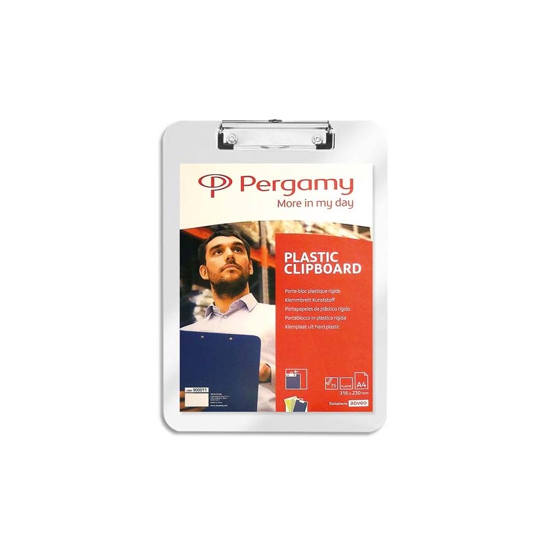 PERGAMY Porte Bloc Plaque en plastique pour documents format A4+, Transparent - Dimensions L23xH31,6cm