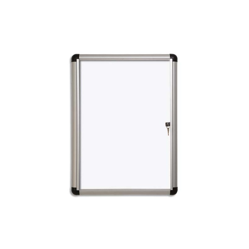 PERGAMY Vitrine d'intérieur Excellence Extra Slim fond magnétique laqué Blanc, cadre alu - 4 feuilles A4
