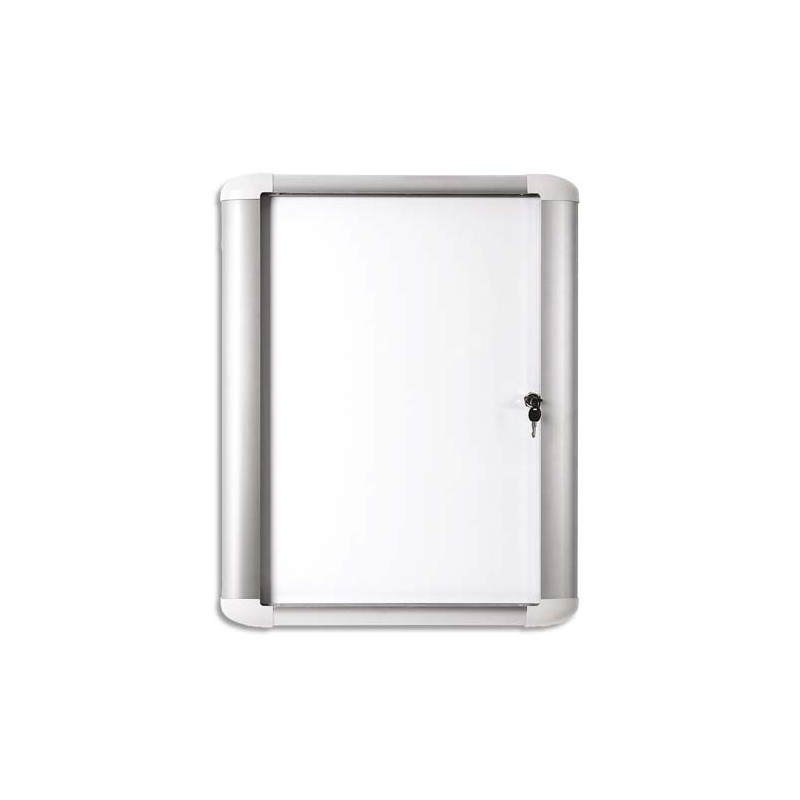 PERGAMY Vitrine d'extérieur Excellence fond magnétique laqué Blanc, cadre aluminium - 4 feuilles A4