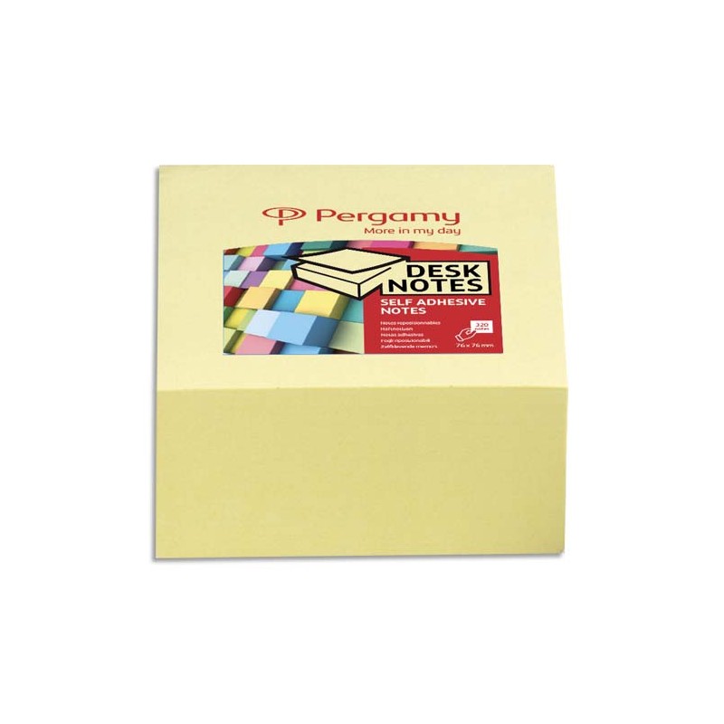 PERGAMY Bloc cube de 320 feuilles repositionnables dimensions 7,6x7,6cm. Coloris Jaune