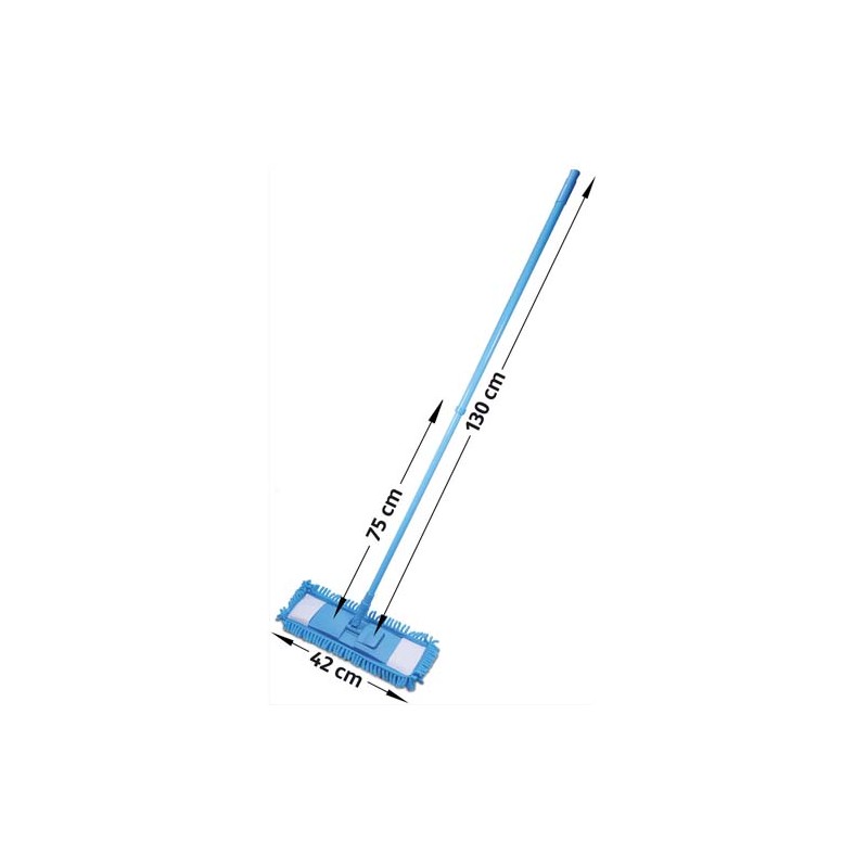 ALBIORE Balai Bleu manche télescopique 75 à 130 cm, support rectangulaire 42 x 12 cm, frange microfibre