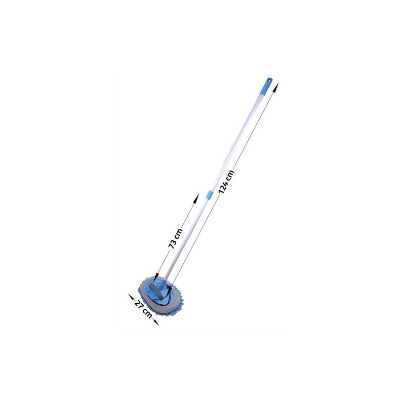 ALBIORE Balai Bleu manche télescopique 73 à 124 cm, support ovale 25,5 x 16,5 cm, frange microfibre