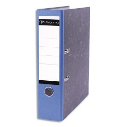 PERGAMY Classeur à levier en carton Gris intérieur/extérieur marbré. Dos 8cm. FormatA4. Coloris dos Bleu