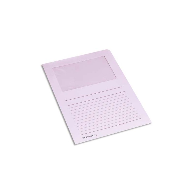 PERGAMY Paquet 100 pochettes coin en carte 120g avec fenêtre. Dimensions 22 x 31 cm. Coloris Rose