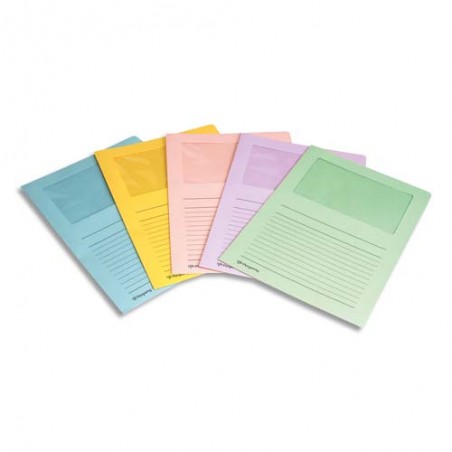 PERGAMY Paquet 100 pochettes coin en carte 120g avec fenêtre. Dimensions 22 x 31 cm. Coloris ass pastel