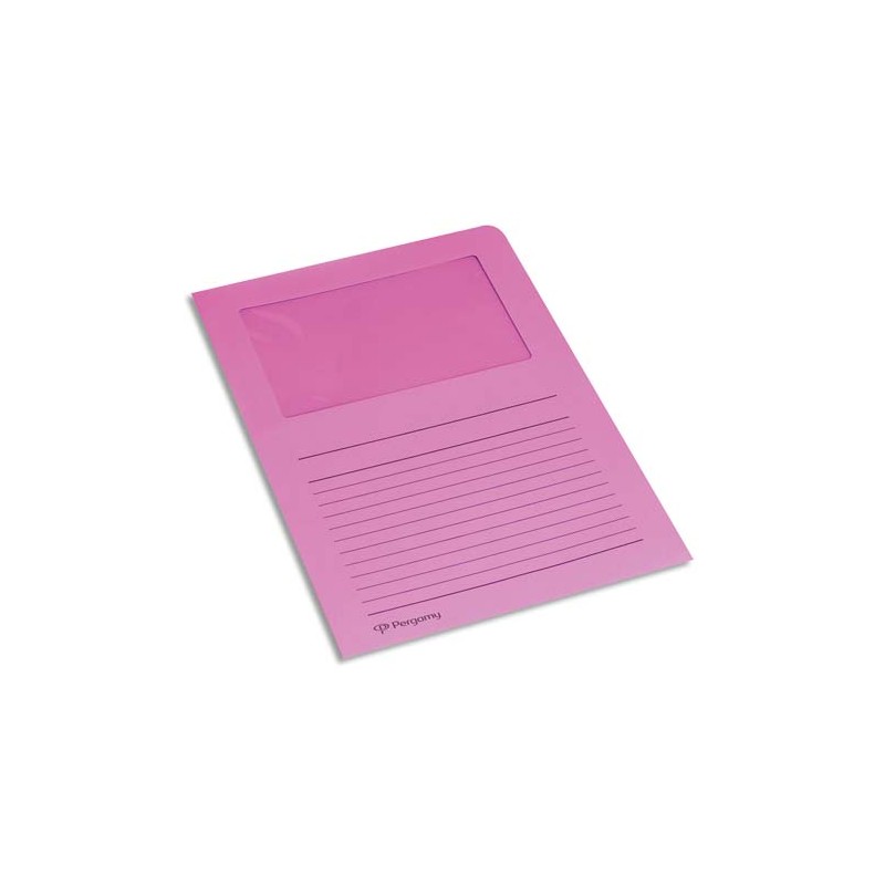 PERGAMY Paquet 100 pochettes coin en carte 120g avec fenêtre. Dimensions 22 x 31 cm. Coloris Fuchsia