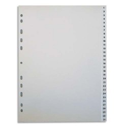 PERGAMY Jeu 31 intercalaires numériques 1-31 polypropylène format A4. Coloris Blanc