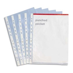 PERGAMY Boîte de 100 pochettes perforées en polypropylène 5,5/100e grainé, perforation 11 trous