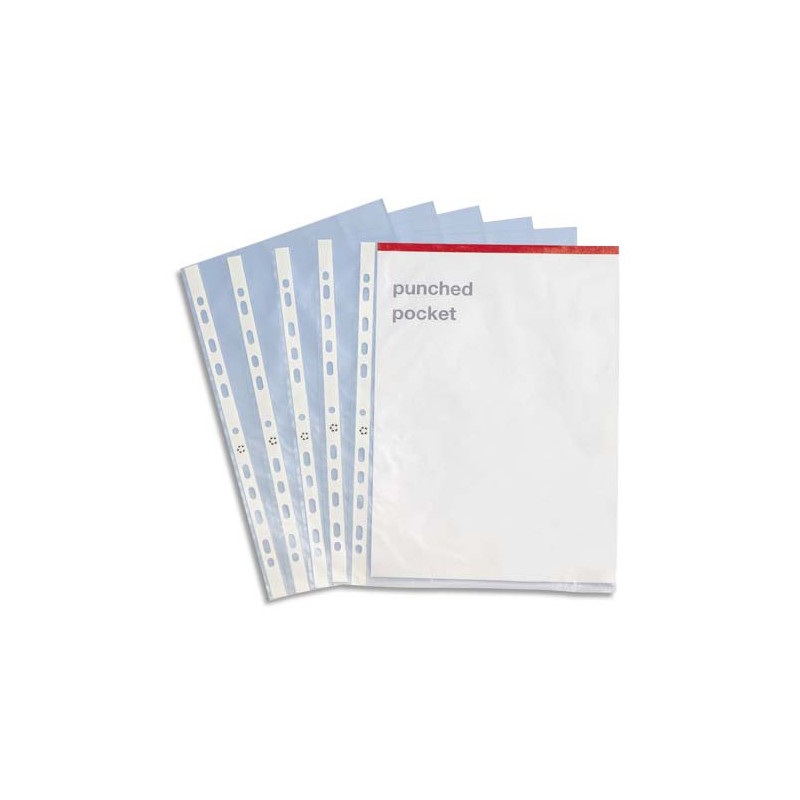 PERGAMY Boîte de 100 pochettes perforées en polypropylène 5,5/100e grainé, perforation 11 trous