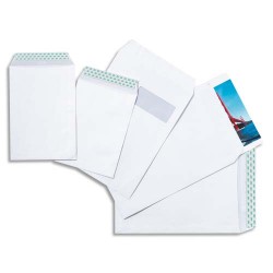 PERGAMY Boîte de 250 pochettes velin Blanc 90g C4 229x324 mm fenêtre 50x100 mm auto-adhésives