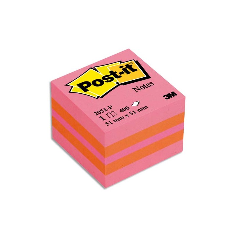 POST-IT Mini cube POST-IT® ''Plaisir'' Rose 400 feuilles 51 x 51 mm