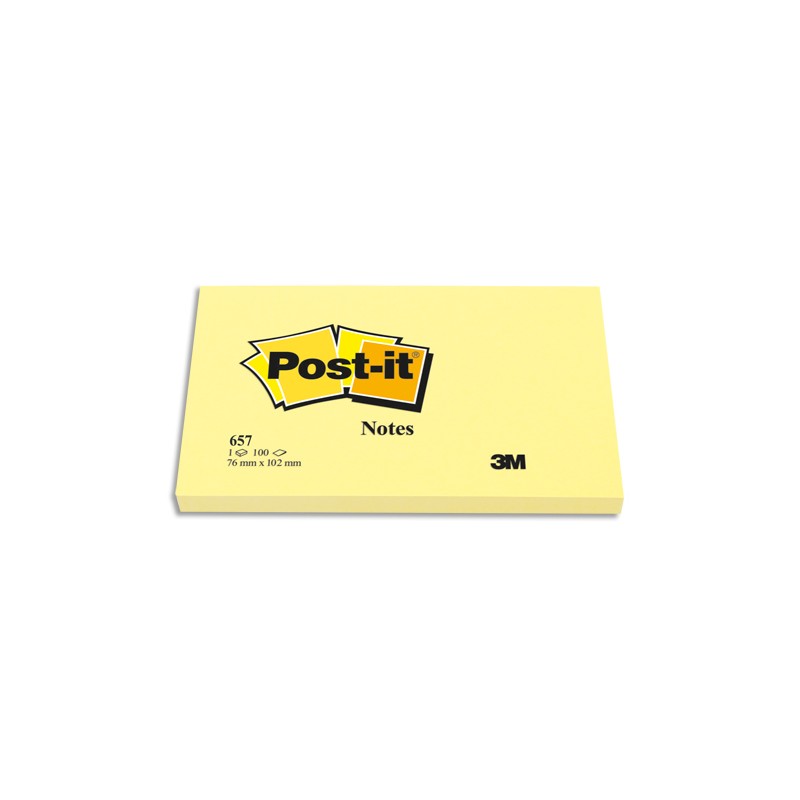 POST-IT Bloc repositionnable de 100 feuilles 76 x 102 mm Jaune 657E