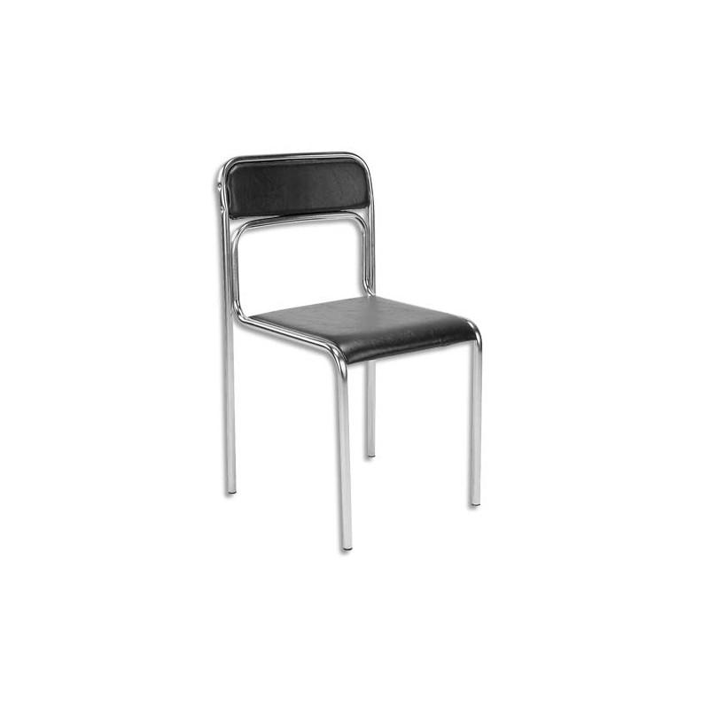 Chaise de conférence Ascona en simili cuir Noire, structure en acier epoxy chromé. Empilable